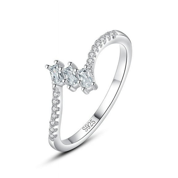 Womens Sterling Silver Ring with Diamond Cube Sugar Design Trapezoid Shape Gemstone Inlay Fashion Jewelry Gift for Her Silver Ring for Women