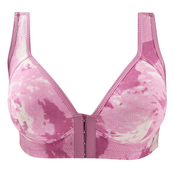 Bigersell Full-Coverage Wireless Bra Women Printed Thin Front Buckle Adjustment Chest Shape Bra Underwear No Underwire Tall Size Wireless Bra for Everyday, Style 8994, Purple 36B