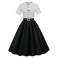 thumbnail image 4 of Women's Vintage Cocktail Dress Retro Polka Dot Splicing Short Sleeve A Line Swing Prom Homecoming Midi Dresses, 4 of 9