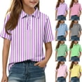 thumbnail image 2 of CCRFTGI Polo Shirts for Kids Girls Size 10-12 Striped Shirt Short Sleeve Polo Shirts School Uniform Athletic Sport Lapel Button Collared Polo Summer Tops Black 5-6 Years, 2 of 7