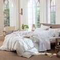 thumbnail image 3 of MooMee 100% Washed Cotton Sheet Set Queen Linen Like Textured Breathable Durable Soft Comfy 4pcs (Bright White), 3 of 6