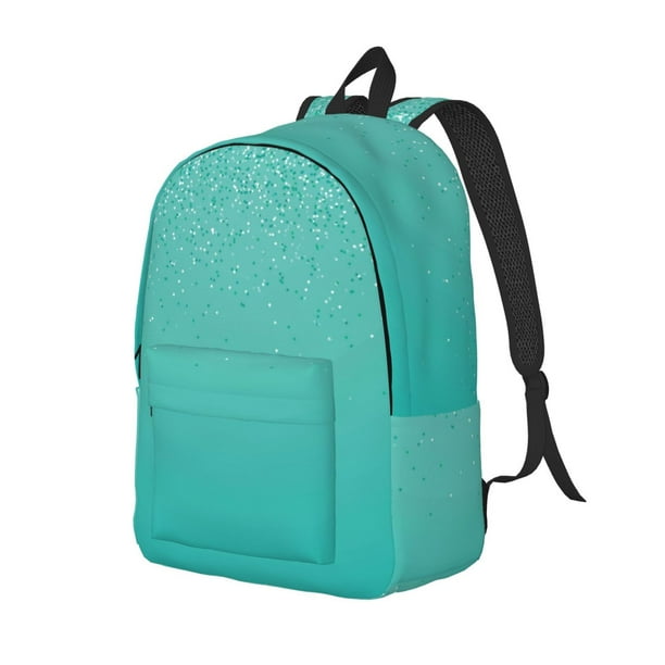 Disketp Turquoise Glitter print Canvas Backpack Lightweight Travel Daypack Student Rucksack Laptop Backpack-Small