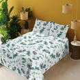 thumbnail image 2 of Ambesonne Leaf Print Fitted & Flat Sheet with Sham 3 Pcs Set, Eucalyptus Branches Art, Twin, Pale Teal and Cadet Blue, 2 of 5