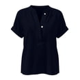 thumbnail image 5 of GUACER Womens Short Sleeve Cotton Linen Shirts Button Down V Neck Blouses Loose Fit Casual Summer Tunic Tops, 5 of 6