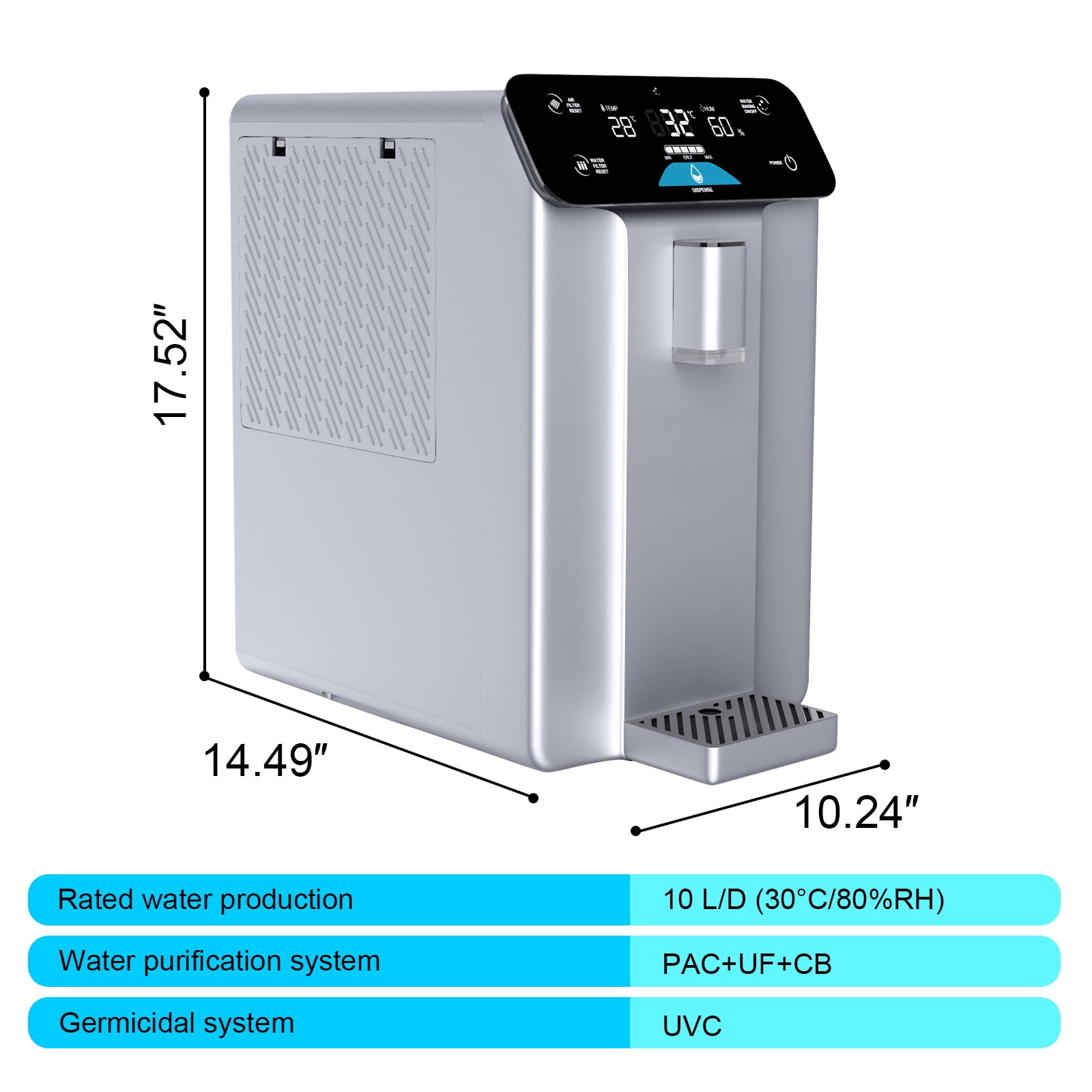 A10 2025 Improved Atmospheric Water Generator for Drinking Water, 4-Stage Purification 10L, Countertop Atmospheric Water Filter with UV Filtration, Countertop Drinking Water Filter System for Office
