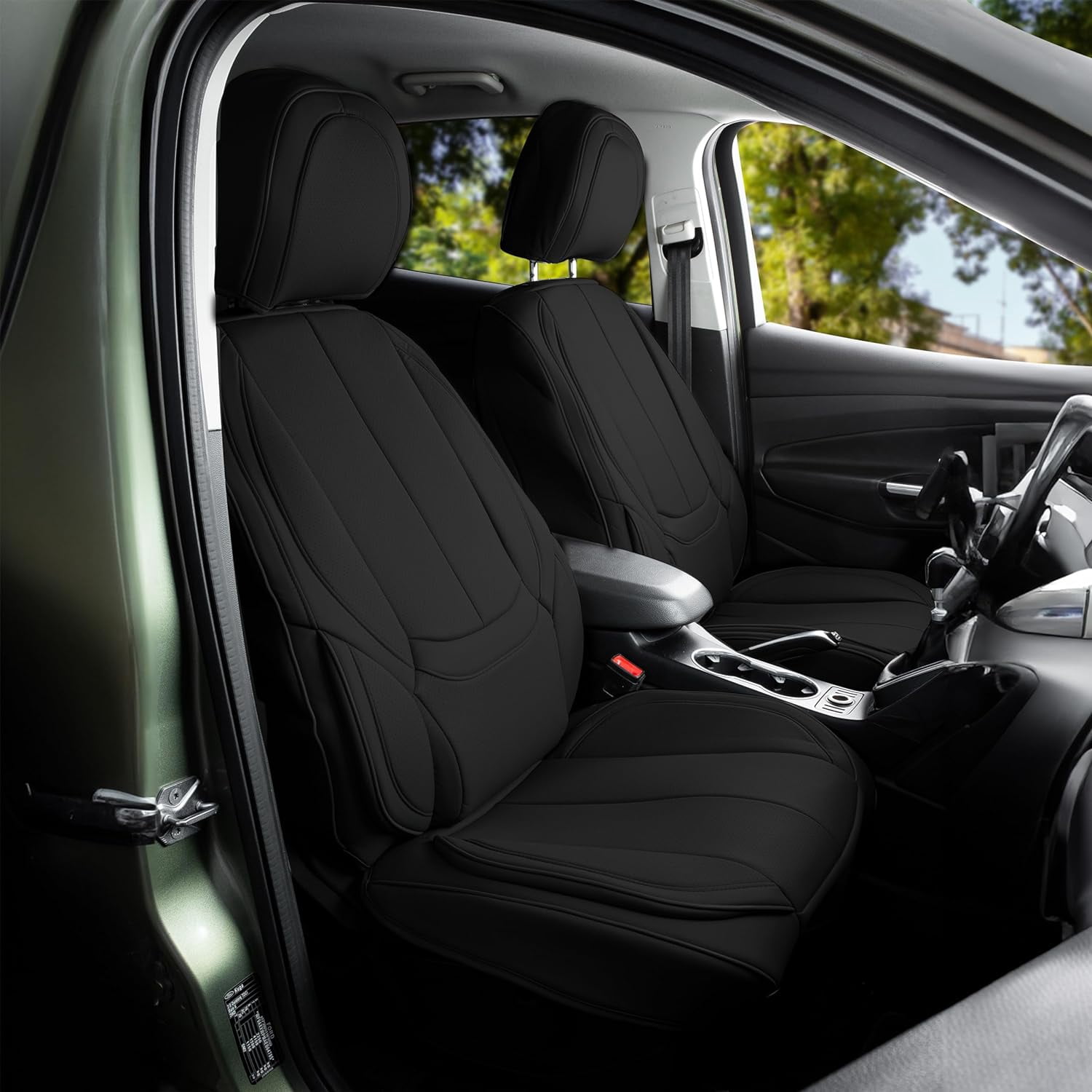 Zone Tech Full Set of 5 Seat Covers for Cars Waterproof Nappa Leather - Black