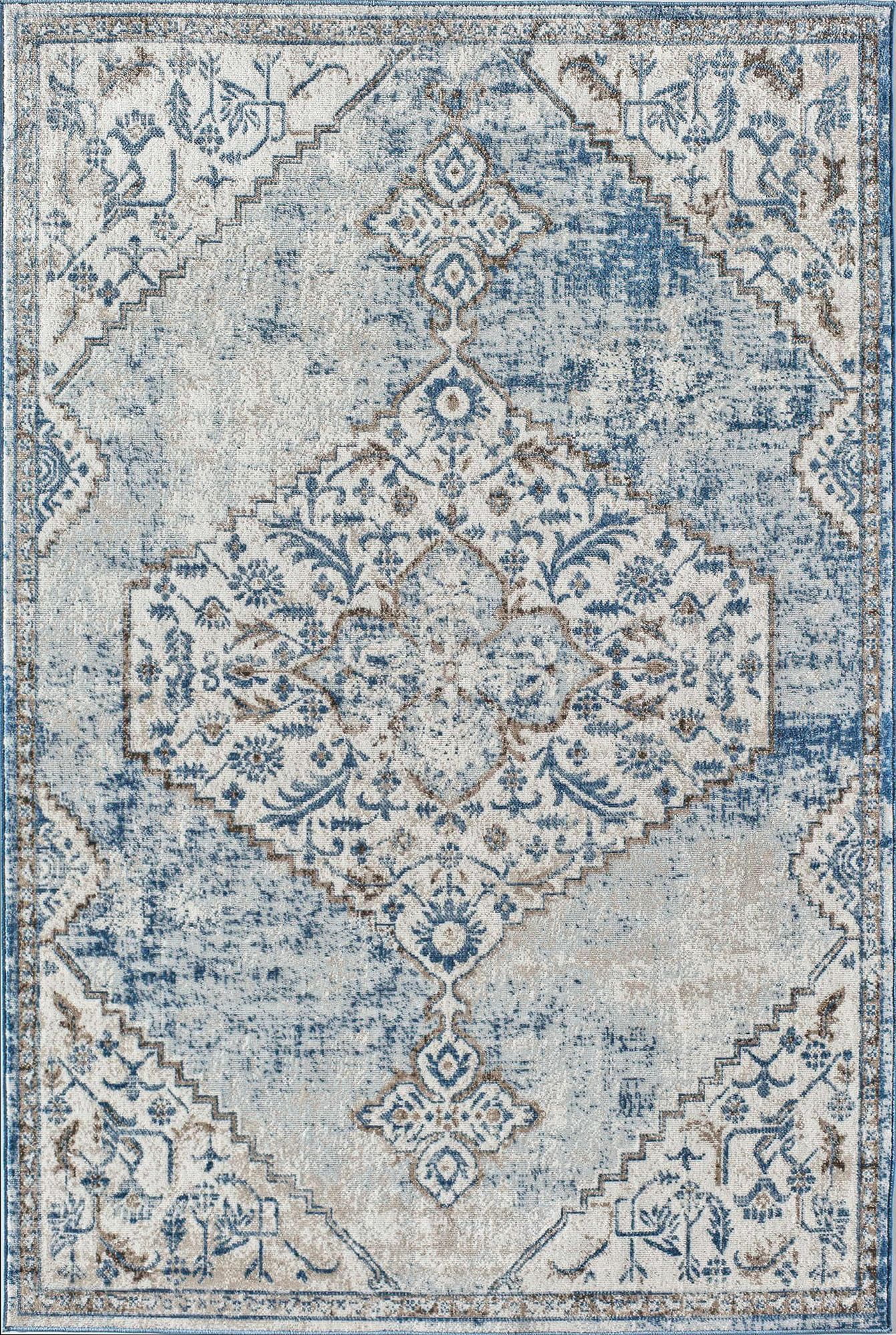 Freida FY65A Powder Blue Vintage Farmhouse Blue Area Rug, 2'6"x8'