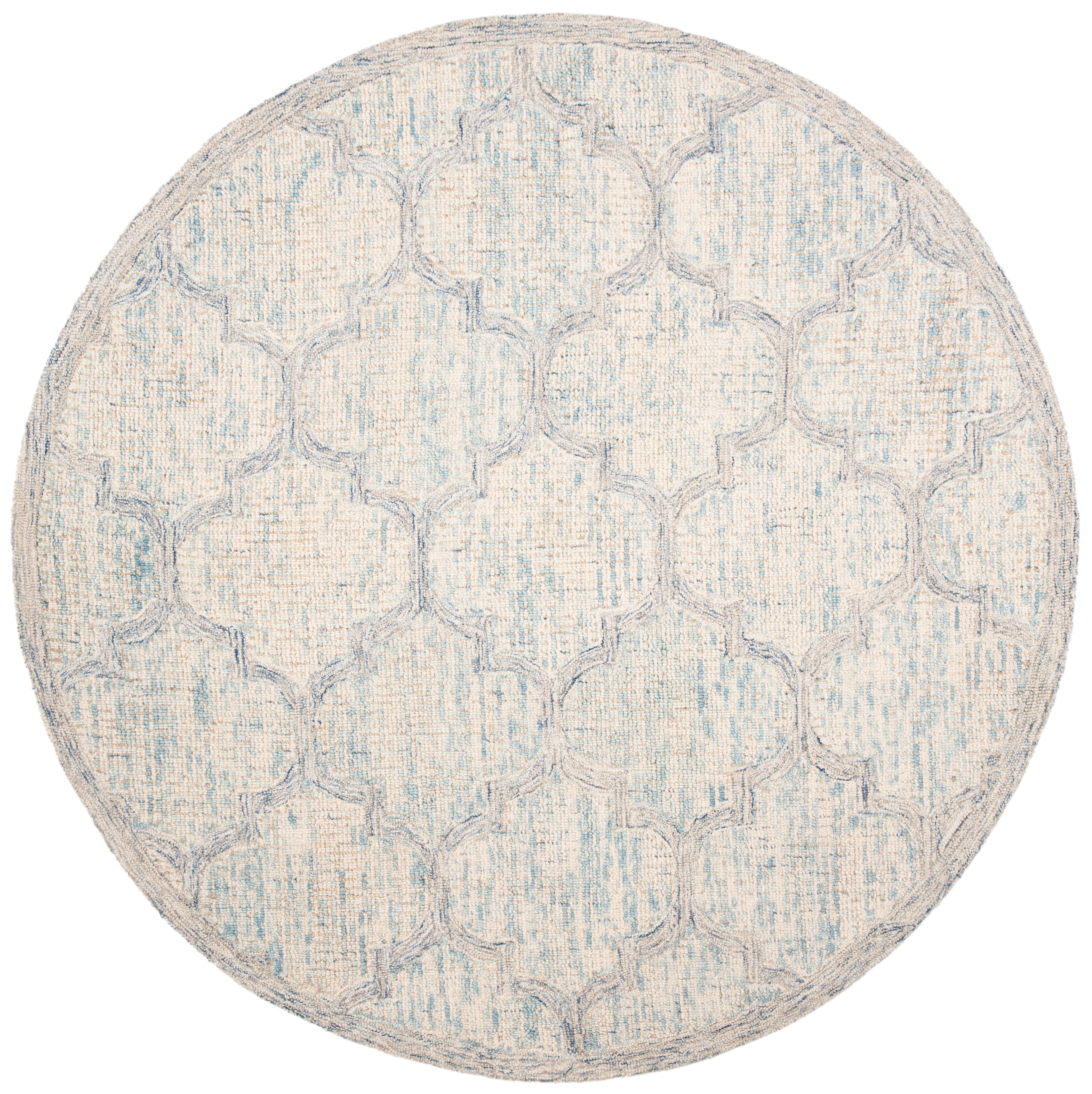 SAFAVIEH Abstract Clarette Geometric Wool Area Rug, Ivory/Light Blue, 6' x 6' Round