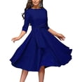 thumbnail image 2 of Women's Elegance Ruched Dress Round Neck 3/4 Sleeve Swing Midi A-line Dresses, 2 of 2