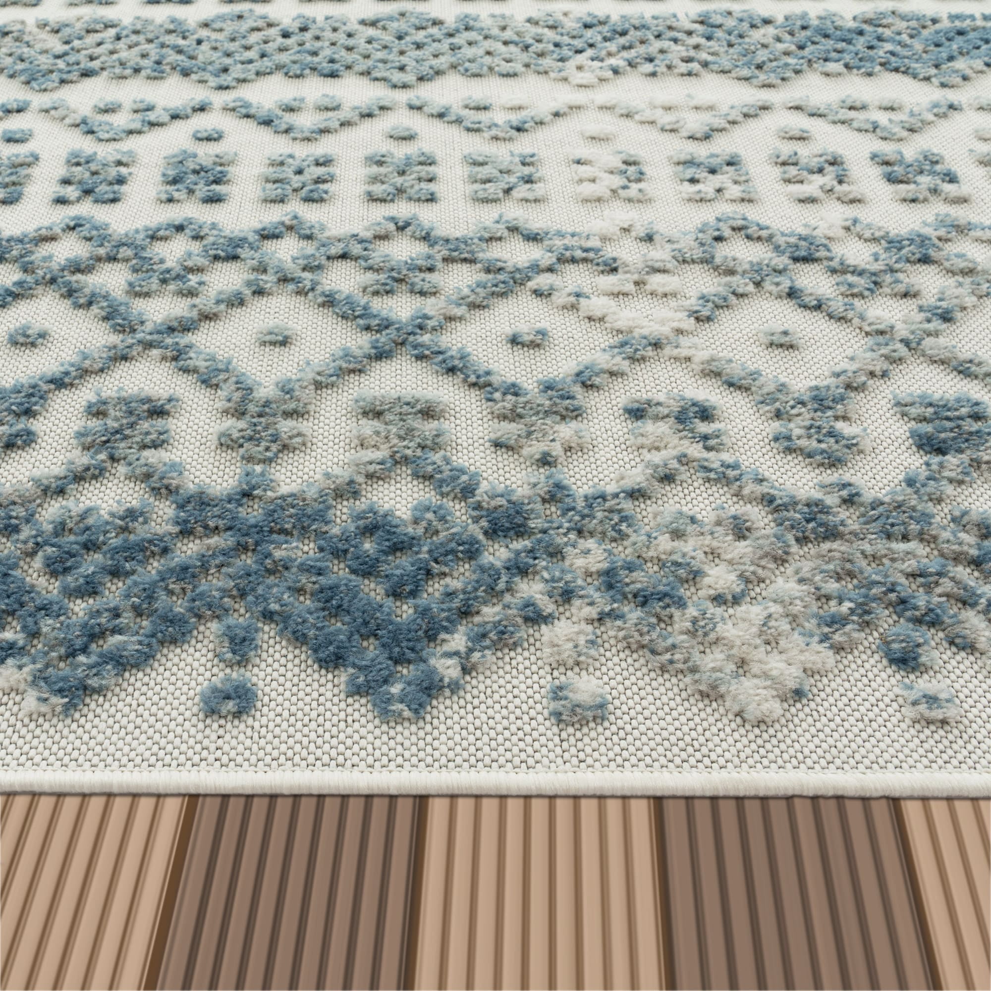 Paco Home Indoor & Outdoor Rug with Textured Boho Pattern in Cream Blue - 2'8" x 4'11" (3'x5')