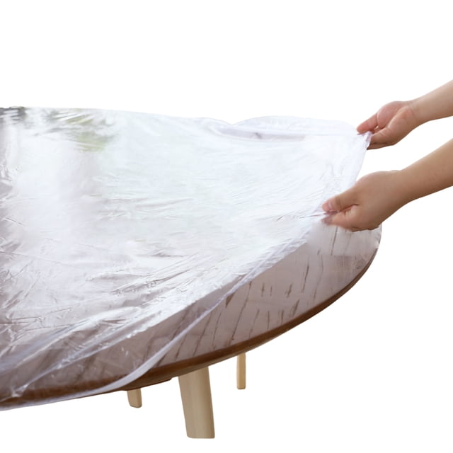 Matsuzay Mantel circular de PVC, mantel elástico transparente con bandas elásticas, PVC grueso impermeable duradero limpio, Mostrada diámetro 140-170cm