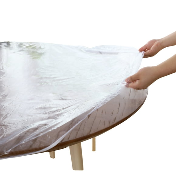 Matsuzay Mantel circular de PVC, mantel elástico transparente con bandas elásticas, PVC grueso impermeable duradero limpio, Mostrada diámetro 140-170cm