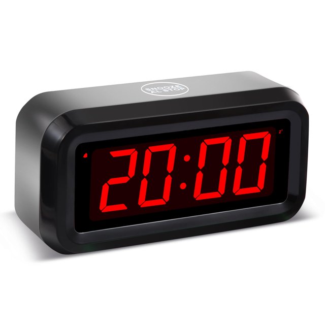 Timegyro Réveil Numérique à Piles avec Affichage LED pour Chambres, Longue Durée de Vie de la Pile pour 12 Mois, 3 Niveaux de Luminosité Réglables, 12/24 Heures, Répétition, Boîtier Noir avec Chiffres Rouges