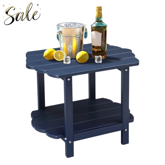 Tcbosik 2-Tier Hexagon Outdoor Side Table, All-Weather HDPE Patio End Table with Open Storage Shelf, Fade & Water Resistant, Navy Blue