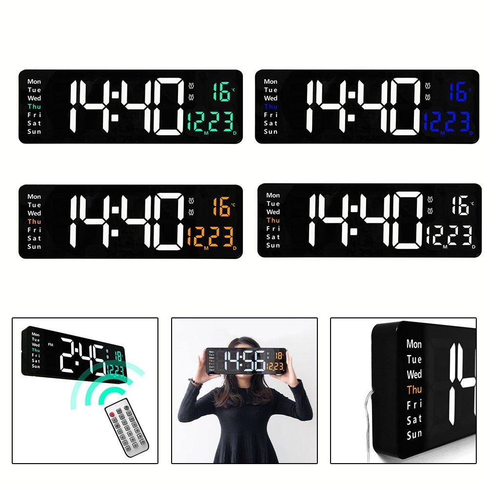 Big Digital Wall Alarm Clock with Calendar Temperature Display Decoration