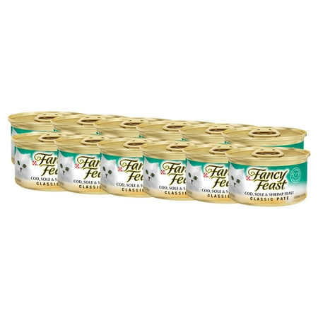 (12 pack) Purina Fancy Feast Classic Pate Kitten Food Wet Cat Food Cod Sole & Shrimp 3 oz Can