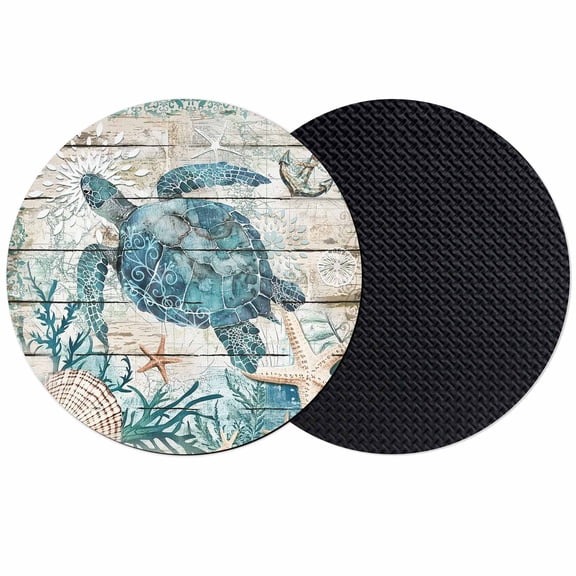 Retro Coastal Coasters for Drinks,Absorbent Non Slip Rubber Drink Coasters Set of 2 for Cup,Table,Bar,Home Decor, Wood Texture Sea Turtle Starfish Blue