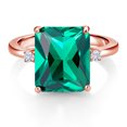 thumbnail image 2 of Gem Stone King 18K Rose Gold Plated Silver 12X10MM Green Nano Emerald and 2MM White Moissanite 3 Stone Engagement Ring for Women | 5.56 Cttw | Gemstone May Birthstone | Size 7, 2 of 3