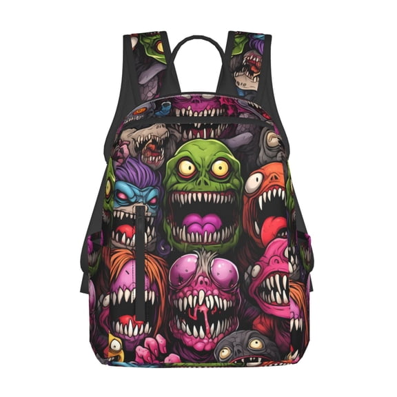 Honeii Monstrous Cartoon Characters Print Lightweight Backpacks,Carry on Backpack,Durable Backpack for School, Work & Travel