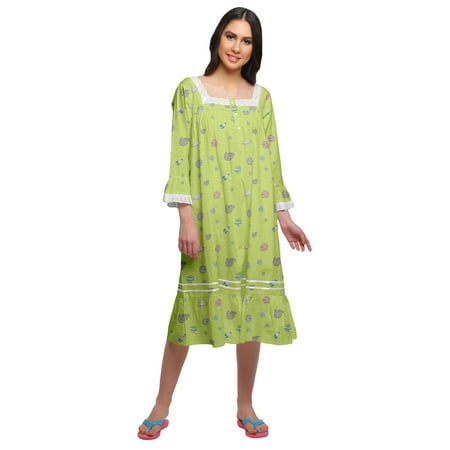

Moomaya Printed Lace Neckline Nursing Sleepwear Cotton Button Placket Nightdress