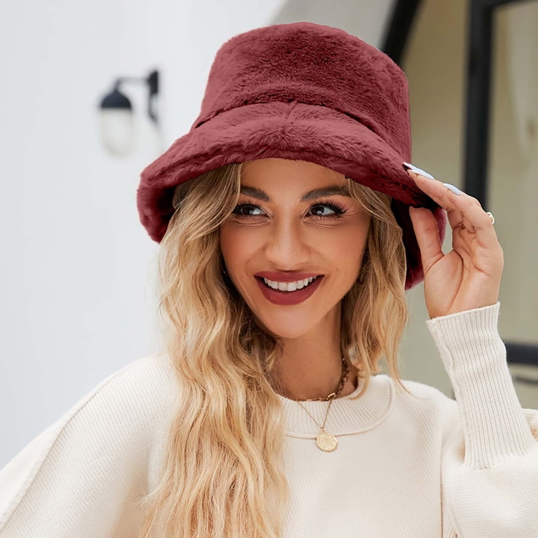 Honeeladyy Women Plush Fluffy Bucket Hat Warm Lining Winter  display picture 3