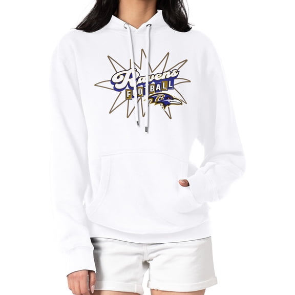Women's Starter White Baltimore Ravens Drive-In Sign Pullover Hoodie