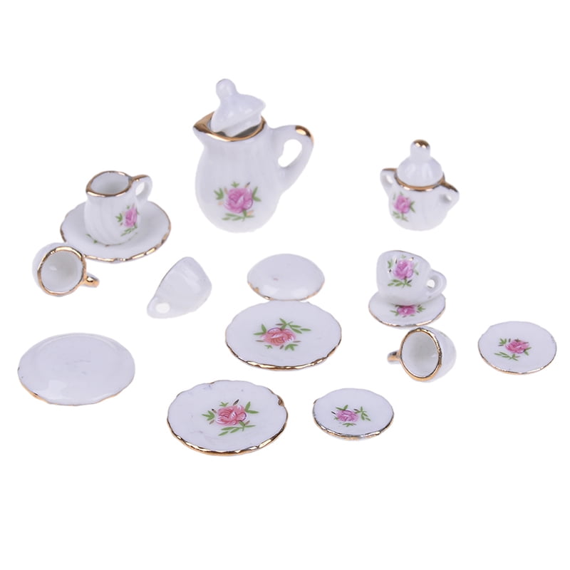 1:12 Doll House furniture tableware 15 PCS dolls ceramic miniature tea setsYRDE 