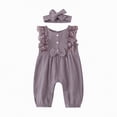 thumbnail image 4 of mgoYE Baby Girl Clothes Outfits Infant Summer Romper Cotton Linen Preemie Newborn Essentials Photography with Headband(Purple,6-12 Months), 4 of 9