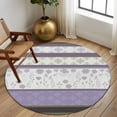 thumbnail image 2 of Large Round Rug 8Ft Washable Non-Slip, Purple Geometric Circle Area Rugs for Living Room Bedroom, Stripes Boho Spring Flowers Country Rural Indoor Floor Mats Carpet Runner for Home Decor, 2 of 8