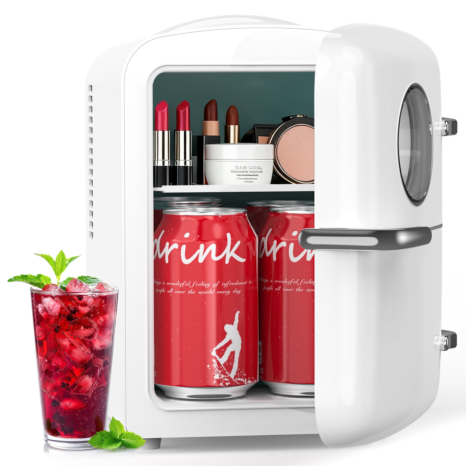KNDKO Mini Fridge, 4L/6 Cans Cooler and Warmer Compact Refrigerator Skincare, Makeup & Drink, Portable Desk Fridge for Car, Office, Dorm, White