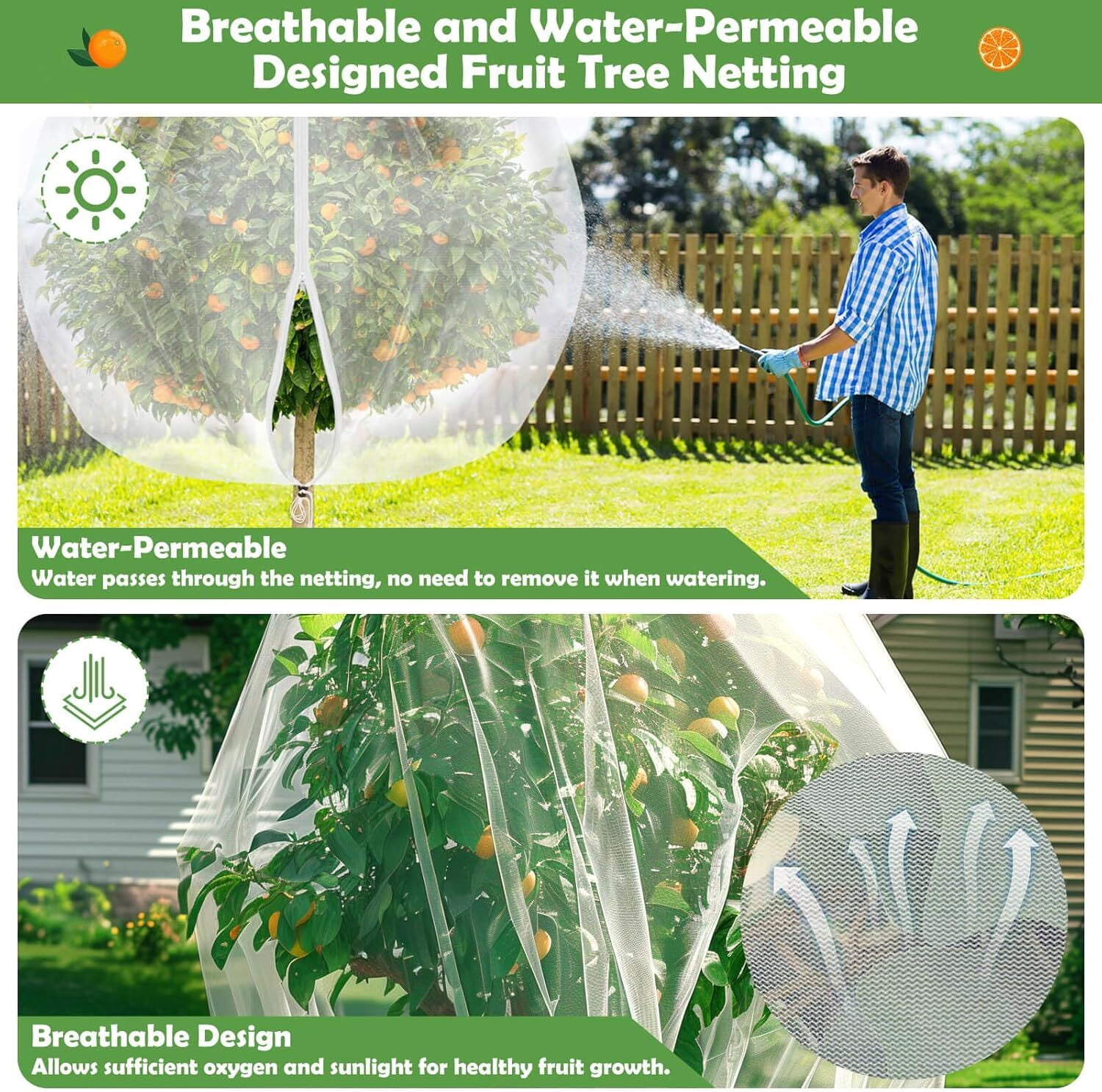 LQQBOX 1 Pack 6.56 x 7.87 FT Fruit Tree Netting Bags Garden Plant Protector with Zipper and Drawstring Blueberry Bushes Netting Covers Plant Protection Mesh Net Bags from Insect Bug Cicada
