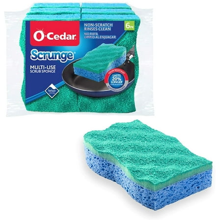 O-Cedar Scrunge Multi-Use (Pack of 6) Non-Scratch, Odor-Resistant All-Purpose Scrubbing Sponge Safely Cleans All Hard Surfaces in Kitchen and Bathroom, Blue 6 Count (Pack of 1)