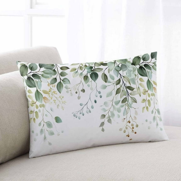 Eucalyptus Leaf Throw Pillow Covers, Weeping Green Botanical Summer Soft Breathable Pillow Cases with Invisible Zipper for Sleeping, Queen Size Pillowcases for Couch Bed Sofa Chair 20x30 Inches