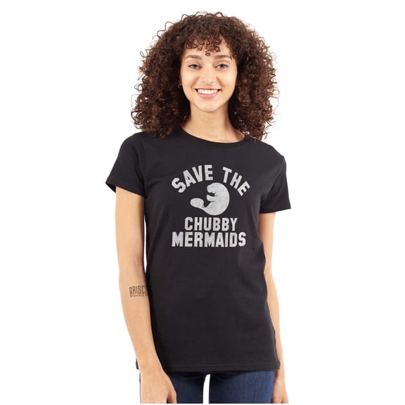 Save Chubby Mermaids Funny Manatees Womens Fitted Plus Size Graphic Tee Brisco Brands 2X