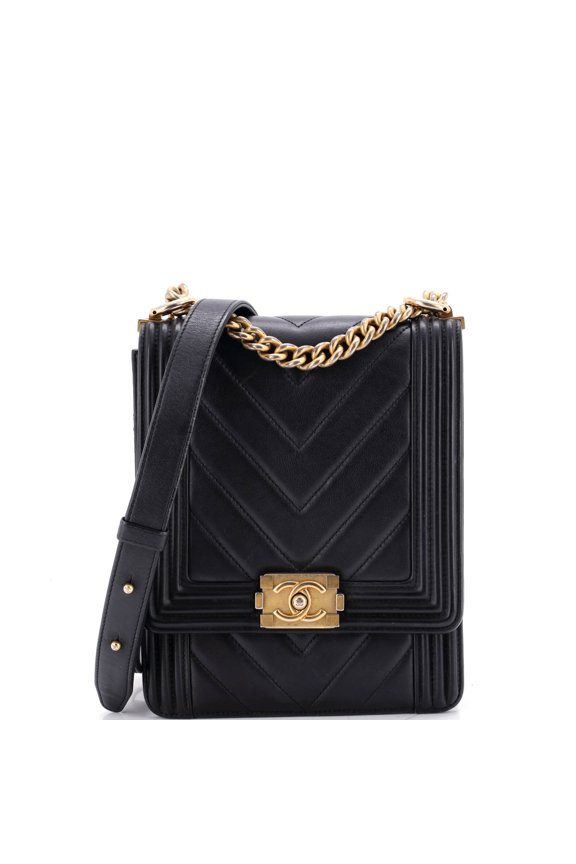 Pre-Owned North South Boy Flap Bag Chevron Lambskin Small By Rebag