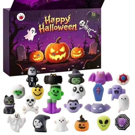 2026 Halloween Advent Calendar, 24 Spooky Silicone Stress Relief Toys 24-Day Countdown Box Desktop Decor Gift for Kids