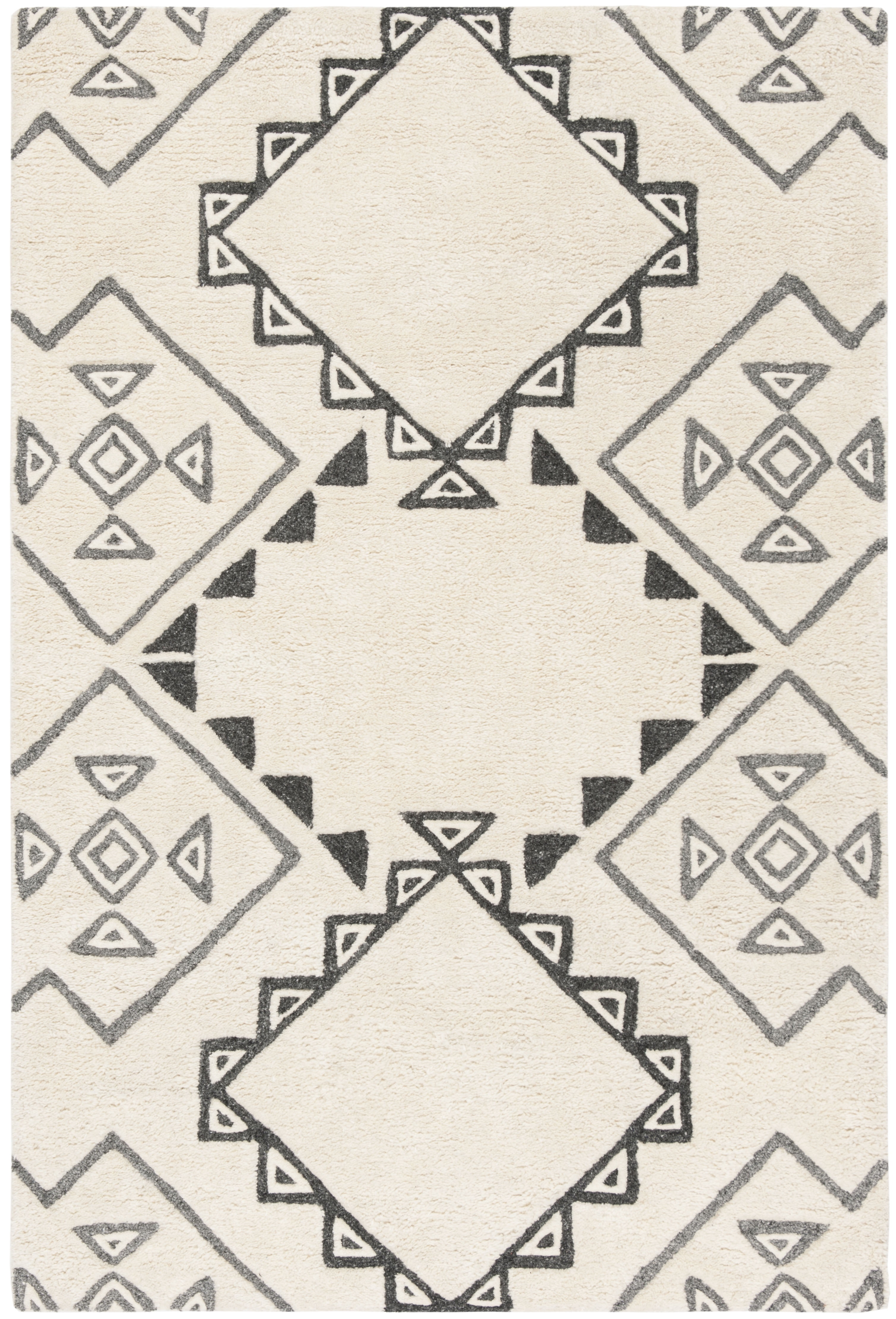 SAFAVIEH Casablanca Jerrie Aztec Plush Shag Area Rug, Ivory/Grey, 4' x 6'