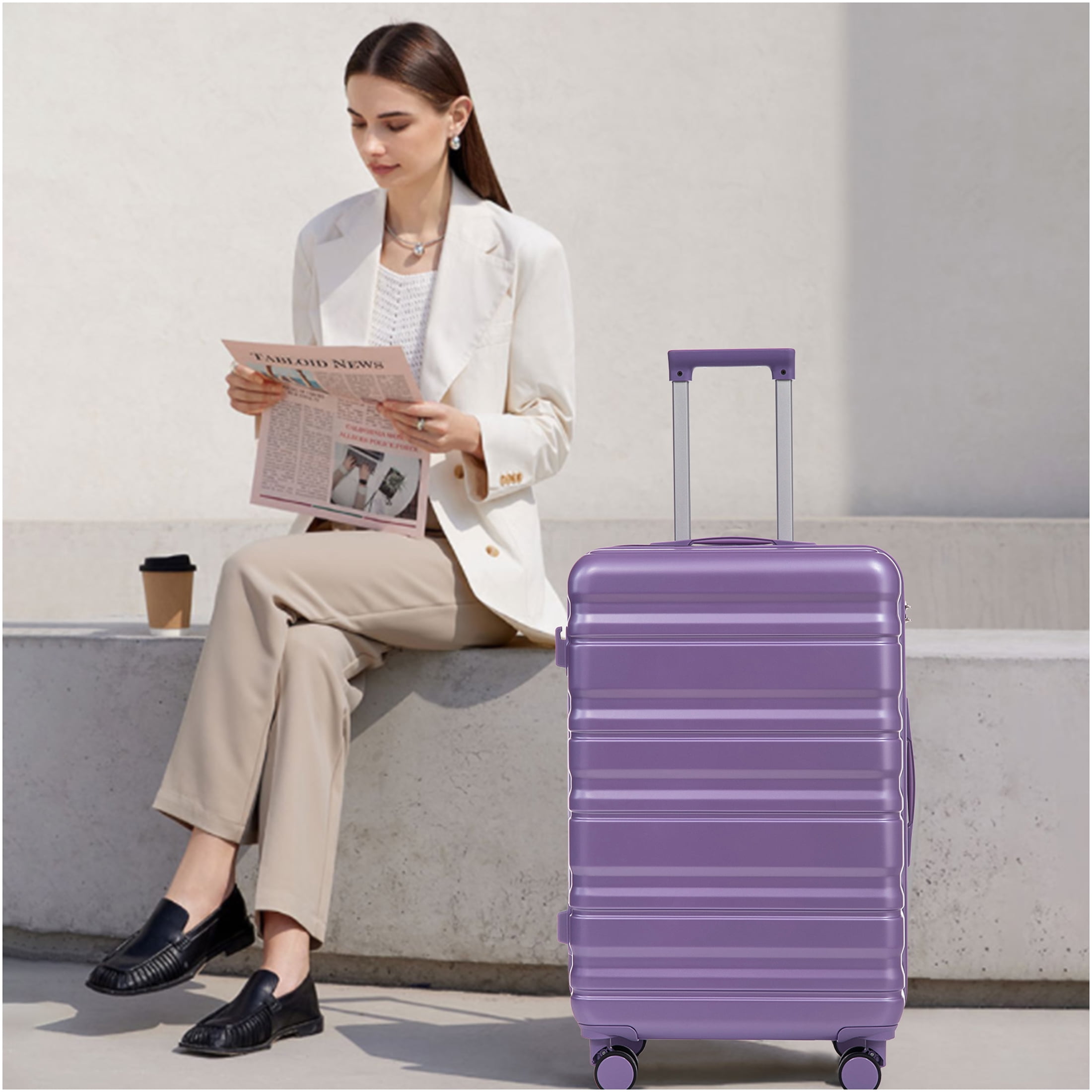 JERFIT 3-Piece Luggage Set Hardshell Spinner Suitcases with TSA Lock, Lightweight ABS Carry On Checked Luggage, Purple