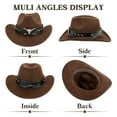 thumbnail image 6 of WoWstyle Brown Cowboy Hat & Bandana Set for Men Women, Fashion Western Cowboy Hat Wide Brim Fedora Hat with Buckle Belt Valentine's Day, 6 of 11