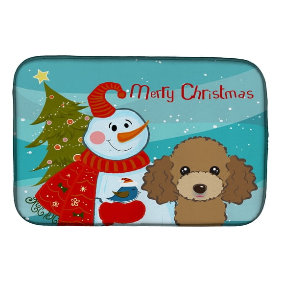 Carolines Treasures BB1876DDM Snowman with Chocolate Brown Poodle Dish Drying Mat 14 x 21" multicolor