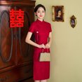 thumbnail image 5 of Cheongsam Xi Vestido de novia para suegra Vestido para madre Noble Joven Elegante De gama alta Talla grande Vino tinto, 5 of 5