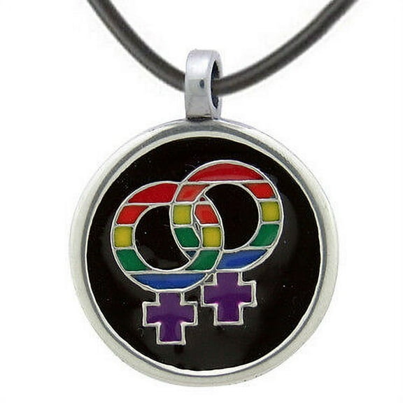 Pride Shack - Round Rainbow Double Female Symbol Lesbian Pride Pendant Necklace