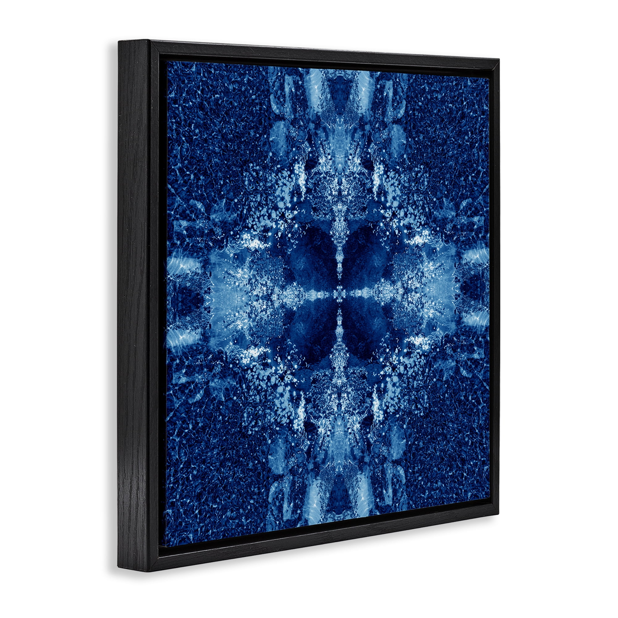 Stupell Industries Blue Detailed Symmetry Abstract Painting Black Floater Framed Canvas Art Print Wall Art, 25 x 25