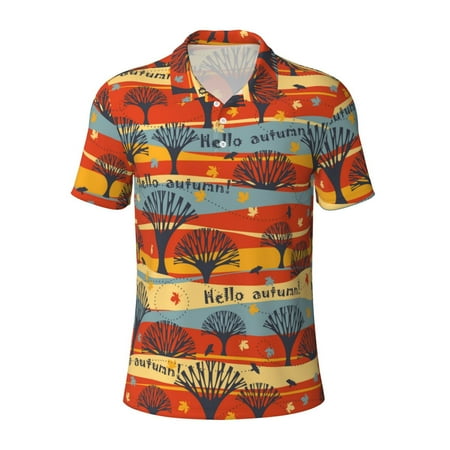 Cauagu Vibrant Autumn Forest Hues Print Men s Polo Shirts Short-Sleeve Polo Shirts for Men Performance Golf Shirt Athletic Casual Collared T-Shirt-Medium