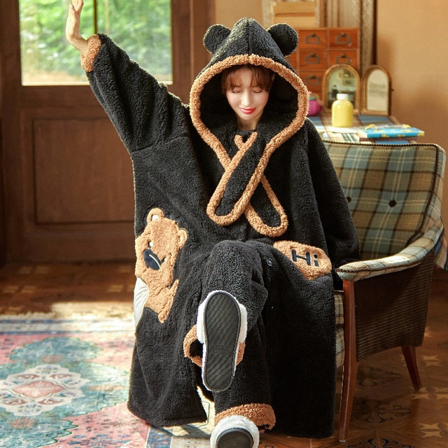 PIKADINGNIS Women Sleepwear Plus Size XXL Winter Pyjamas Intensification  Nighty Loose Version Medium Style Hooded Pajamas Plush Pajama set -  Walmart.com