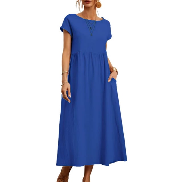 Vestido midi Zhyaj, holgado, túnica de verano, playa, con bolsillos, algodón