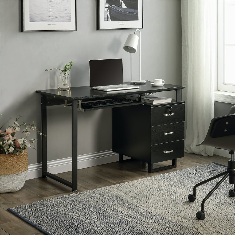 AGQ Computer Desk with Drawers and PullOut Keyboard Tray