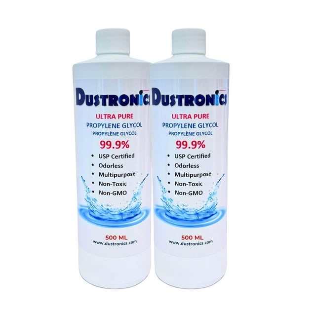 DUSTRONICS ULTRA PURE PROPYLENE GLYCOL 99.9% USP FOOD & PHARMACEUTICAL GRADE, 500ML 2 PACK