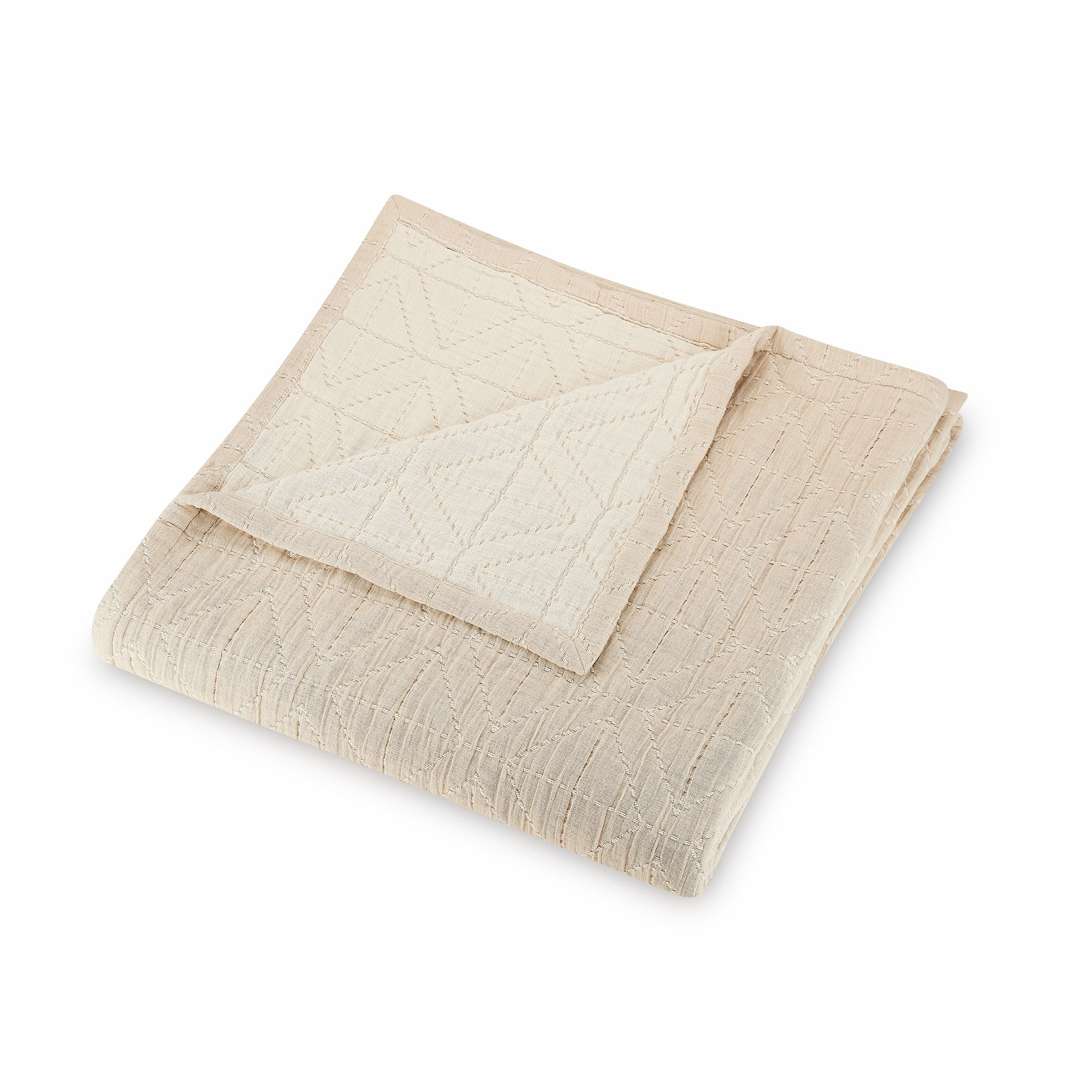 Laurel & Mayfair Maren Geometric Beige Cotton Reversible Bed Blanket, King