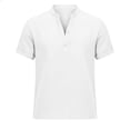 thumbnail image 4 of KeShDi Summer Mens Shirts Linen Trendy Men Casual Solid Short Sleeve Stand-up Collar Button Shirt Tops White M, 4 of 6